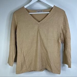 The Work Connection Tan 3/4 length long Sleeve V Neck Basic Knit Shirt Sz Large